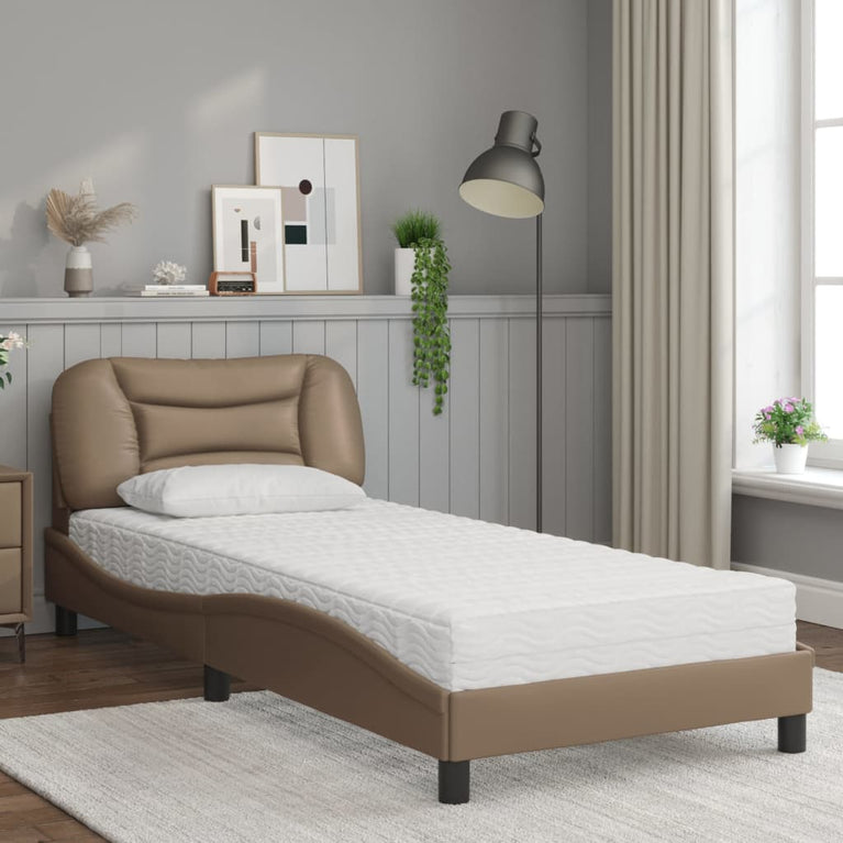 Bed met matras kunstleer cappuccinokleurig 80x200 cm