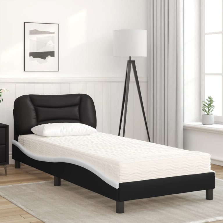 Bed met matras kunstleer zwart en wit 80x200 cm