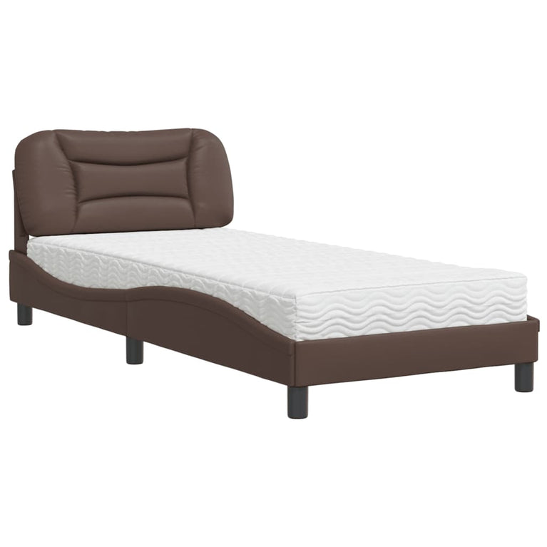 Bed met matras kunstleer bruin 90x190 cm