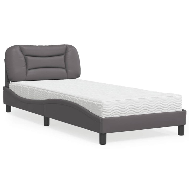 Bed met matras kunstleer grijs 90x190 cm