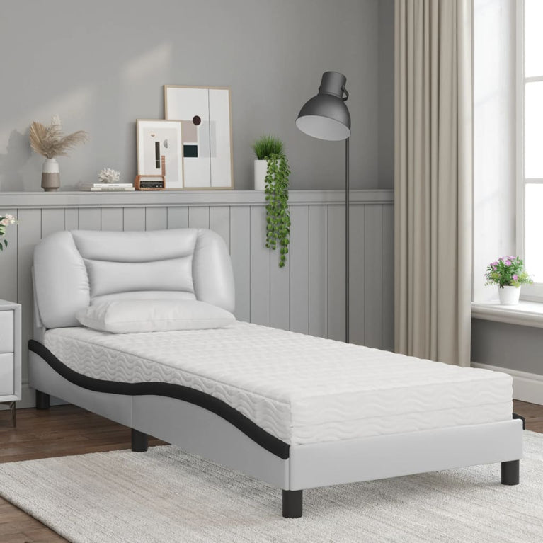 Bed met matras kunstleer zwart en wit 90x200 cm