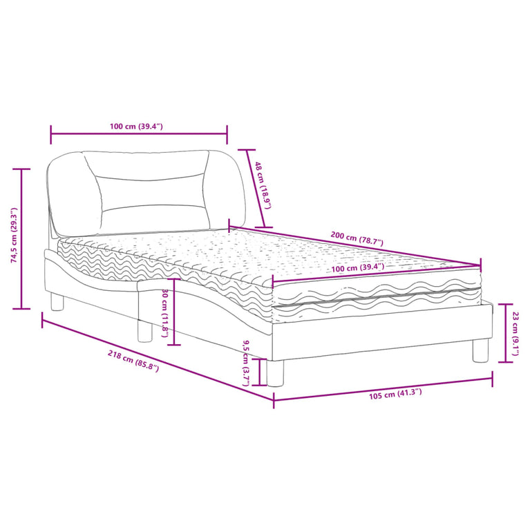 Bed met matras kunstleer grijs 100x200 cm