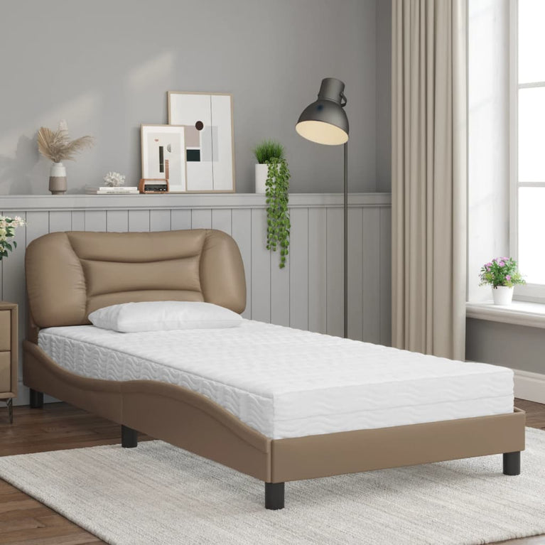 Bed met matras kunstleer cappuccinokleurig 100x200 cm