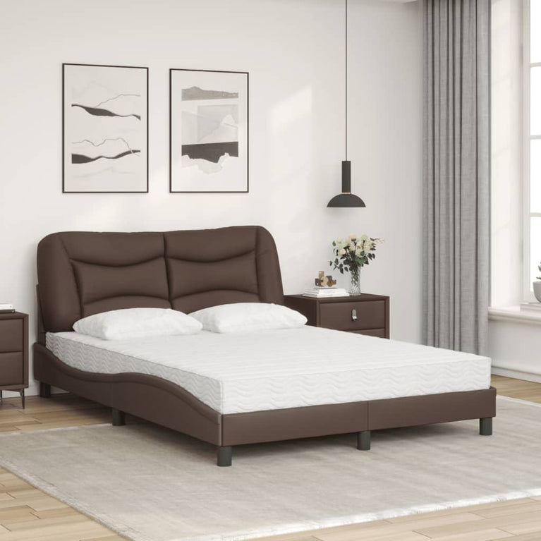 Bed met matras kunstleer bruin 120x200 cm