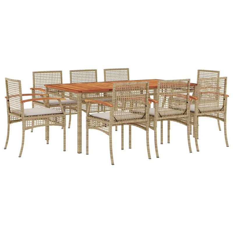 9-delige Tuinset met kussens poly rattan beige