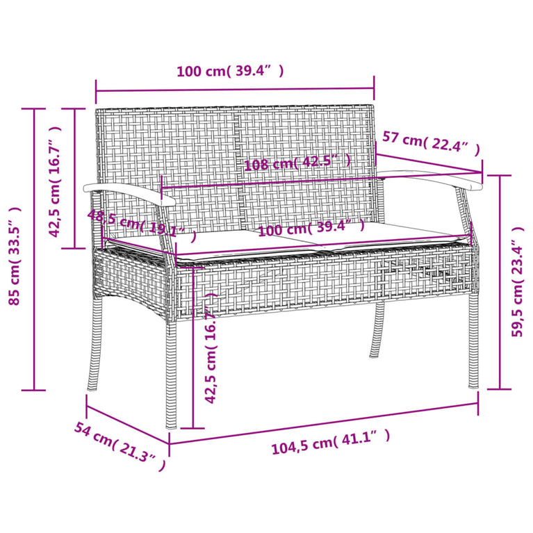 3-delige Tuinset met kussens poly rattan beige