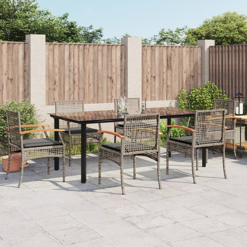 7-delige Tuinset met kussens poly rattan grijs