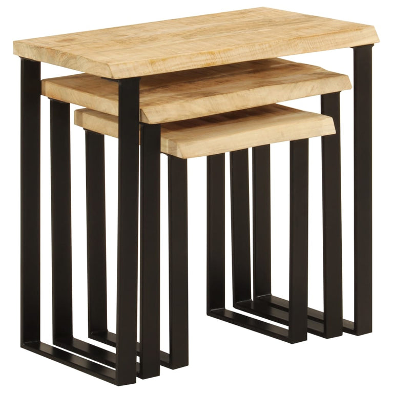 Tafeltjesset 3 st met natuurlijke rand massief mangohout