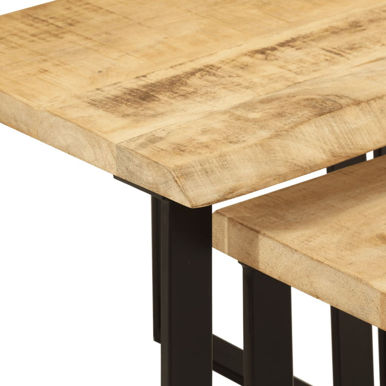 Tafeltjesset 3 st met natuurlijke rand massief mangohout