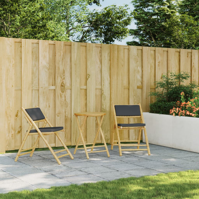 Bistroset 2 st inklapbaar met kussens bamboe donkergrijs