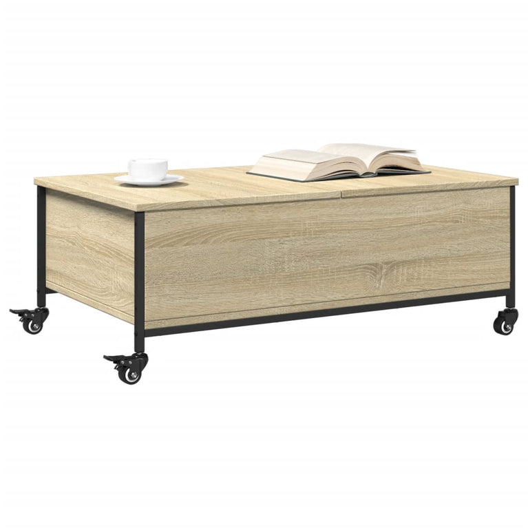 Salontafel met wielen 91x55x34 cm bewerkt hout sonoma eiken