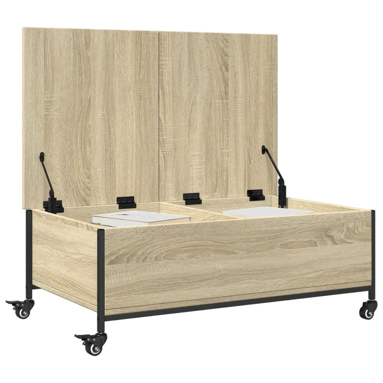 Salontafel met wielen 91x55x34 cm bewerkt hout sonoma eiken