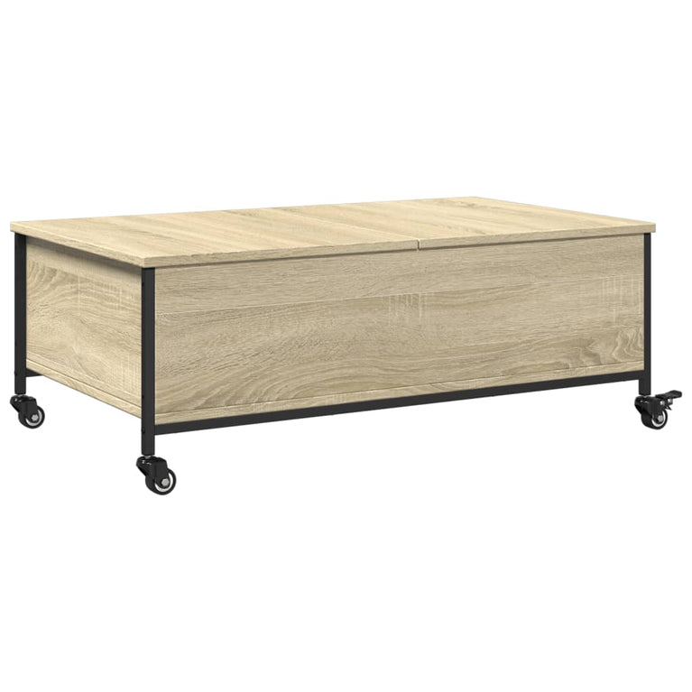 Salontafel met wielen 91x55x34 cm bewerkt hout sonoma eiken