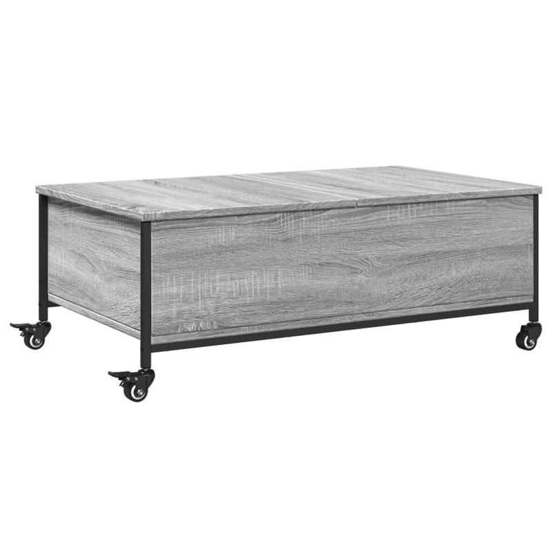 Salontafel met wielen 91x55x34 cm bewerkt hout grijs sonoma