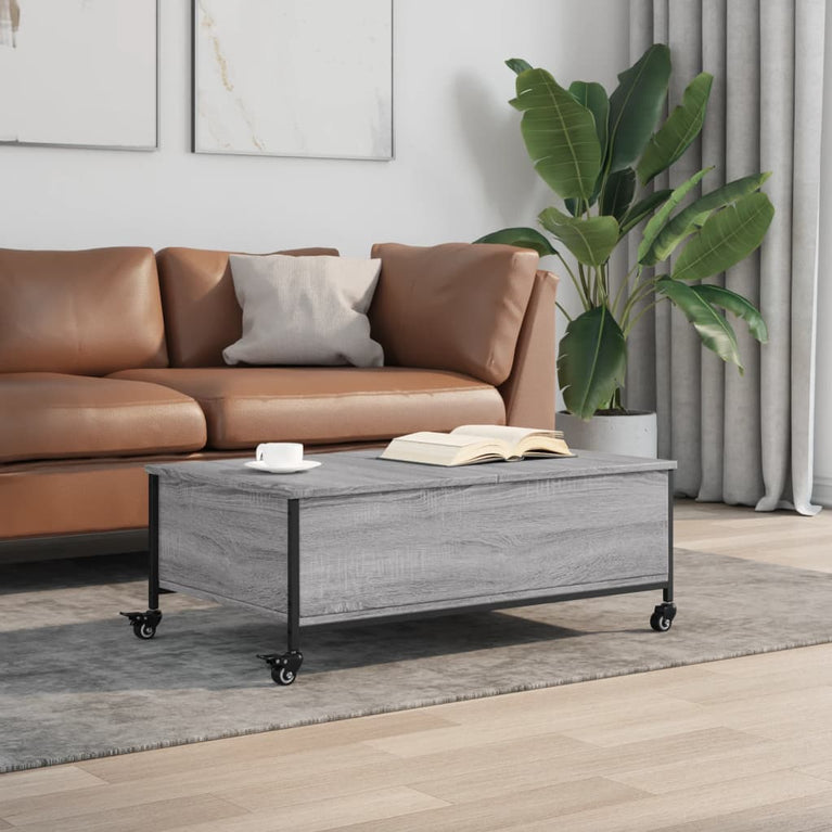 Salontafel met wielen 91x55x34 cm bewerkt hout grijs sonoma