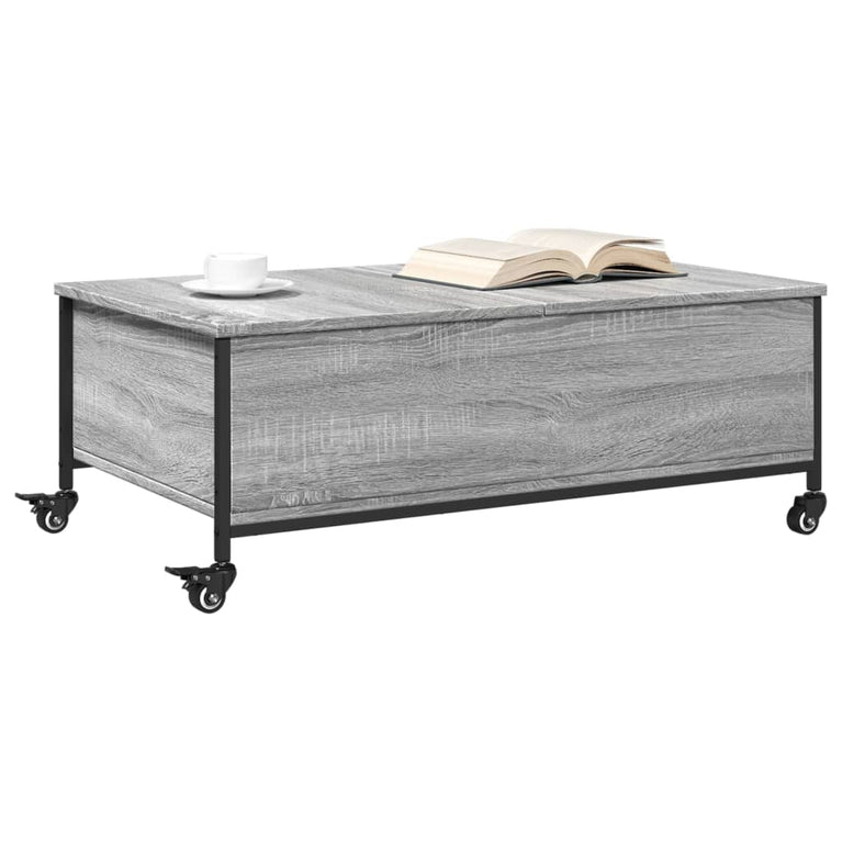 Salontafel met wielen 91x55x34 cm bewerkt hout grijs sonoma