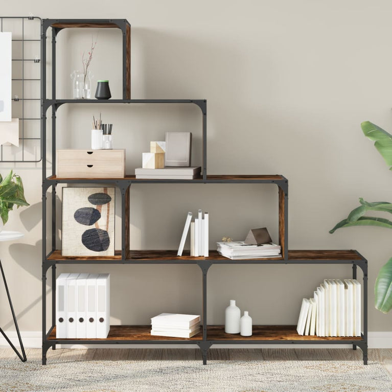 Boekenkast 4-laags 139x33,5x149 cm bewerkt hout gerookt eiken