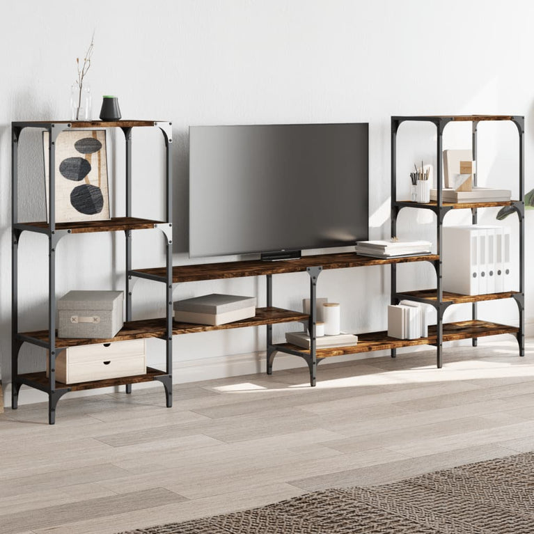 Tv-meubel 206,5x28,5x95 cm bewerkt hout gerookt eikenkleurig