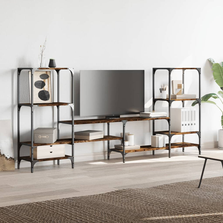 Tv-meubel 206,5x28,5x95 cm bewerkt hout gerookt eikenkleurig