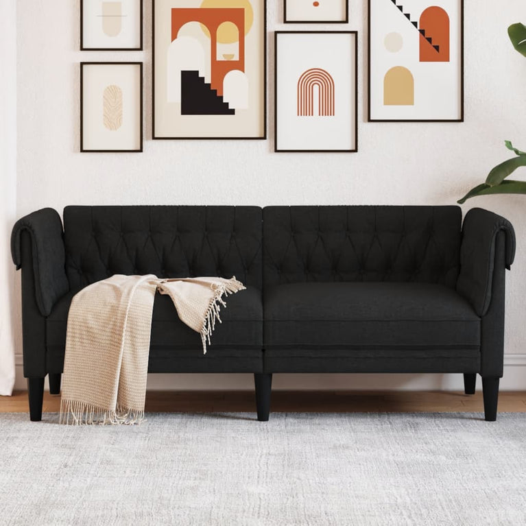Tweezitsbank Chesterfield-stijl stof zwart