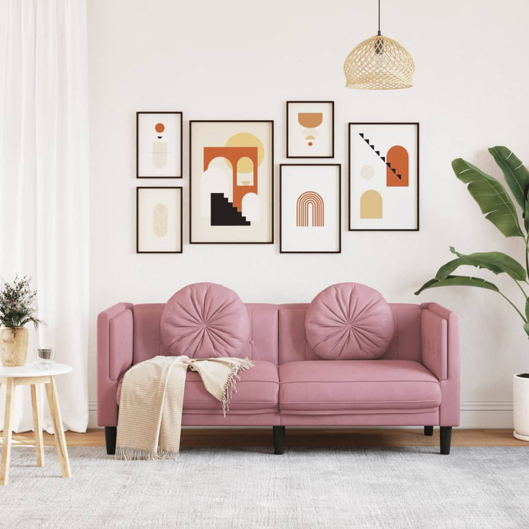 Bank met kussens 2-zits fluweel roze
