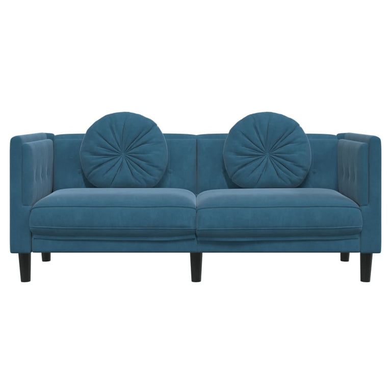 Bank met kussens 2-zits fluweel blauw