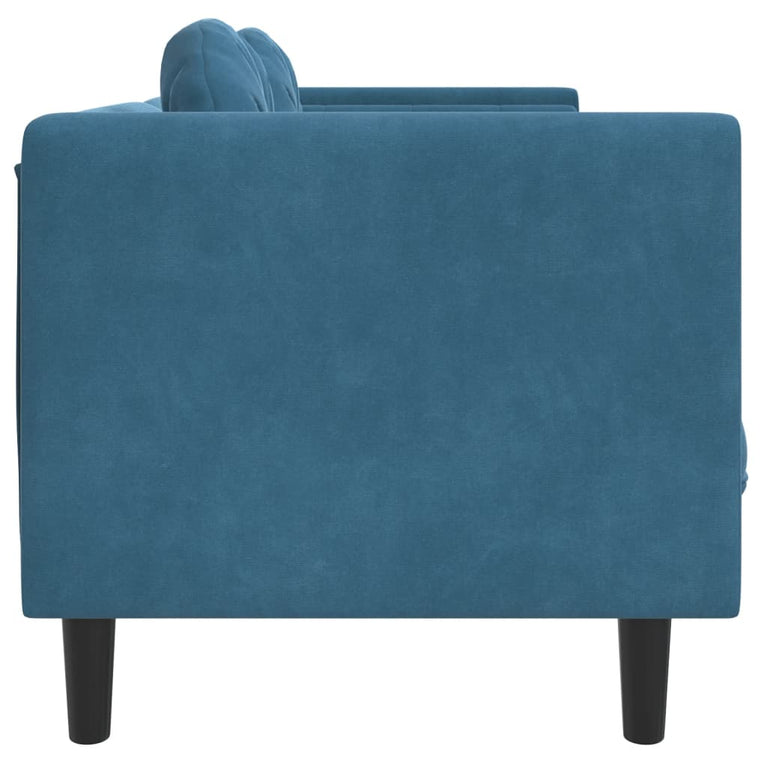 Bank met kussens 2-zits fluweel blauw