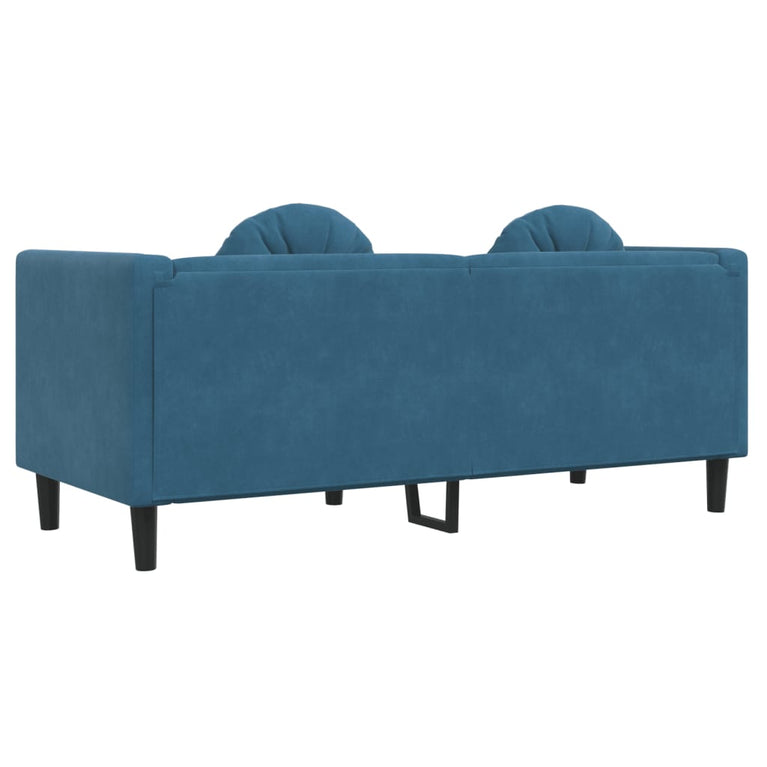 Bank met kussens 2-zits fluweel blauw