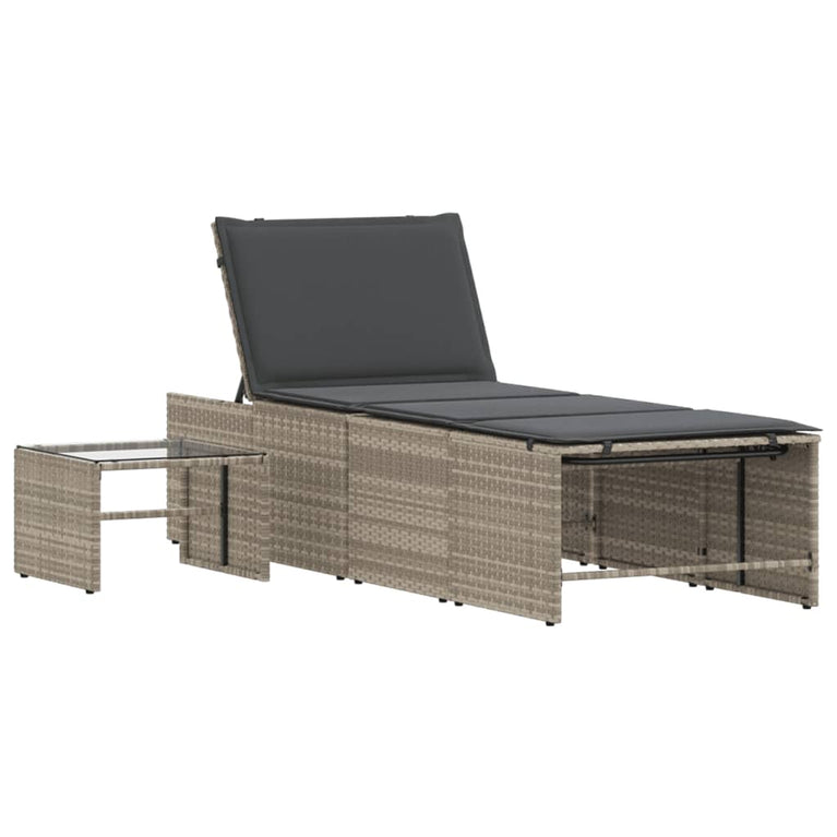Ligbedden 2 st met tafel poly rattan lichtgrijs