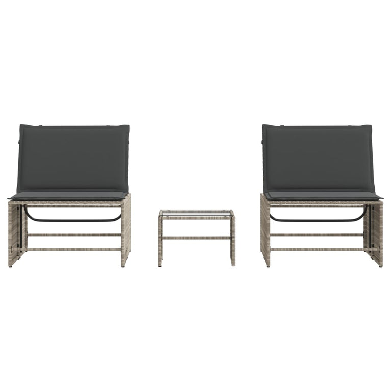 Ligbedden 2 st met tafel poly rattan lichtgrijs