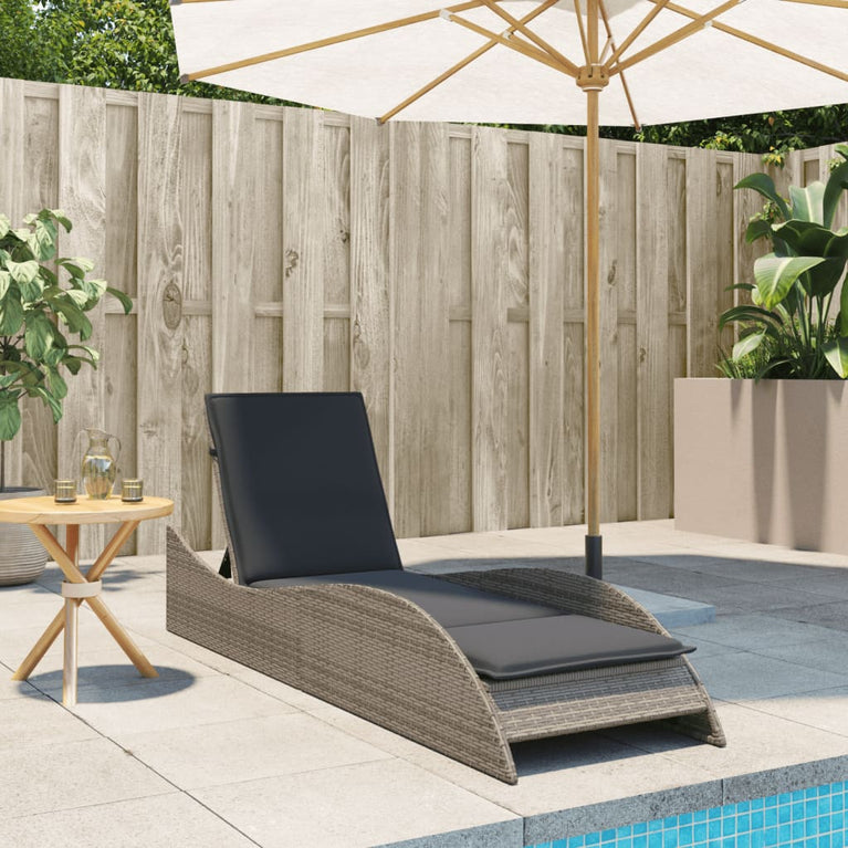 Ligbed met kussen 60x205x73 cm poly rattan grijs