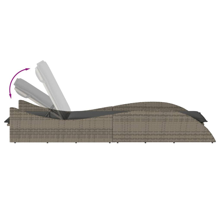 Ligbed met kussen 60x205x73 cm poly rattan grijs