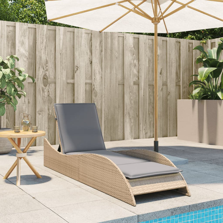 Ligbed met kussen 60x205x73 cm poly rattan beige