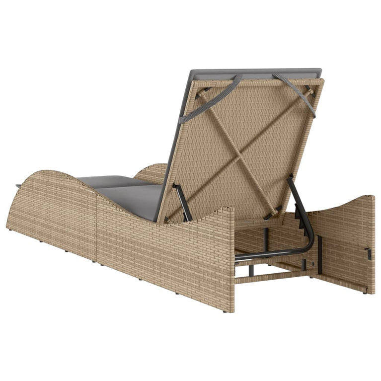 Ligbed met kussen 60x205x73 cm poly rattan beige