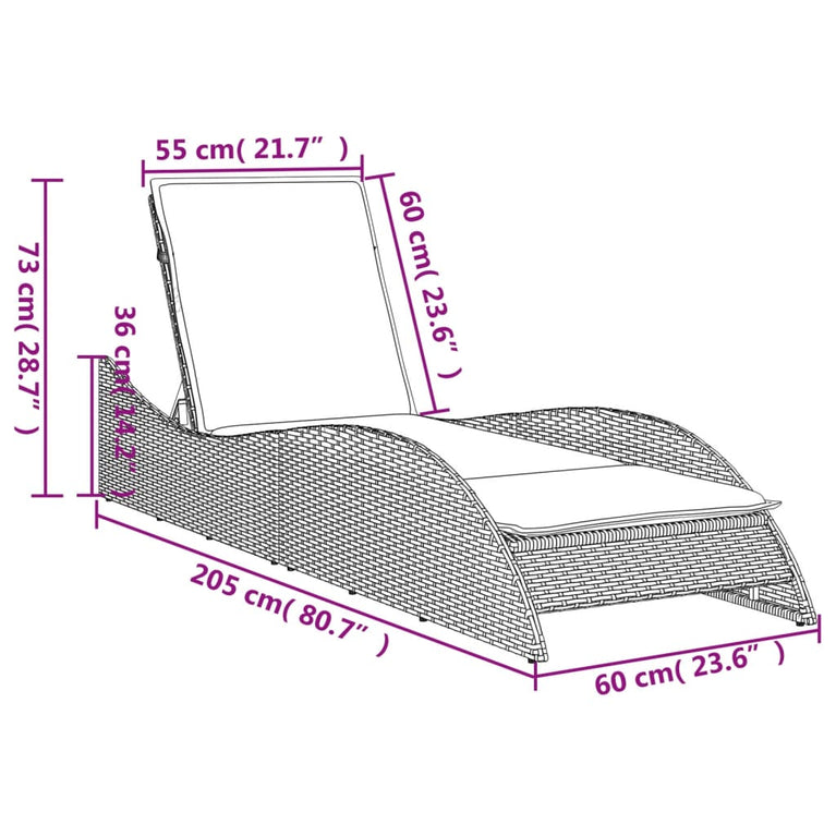 Ligbed met kussen 60x205x73 cm poly rattan beige
