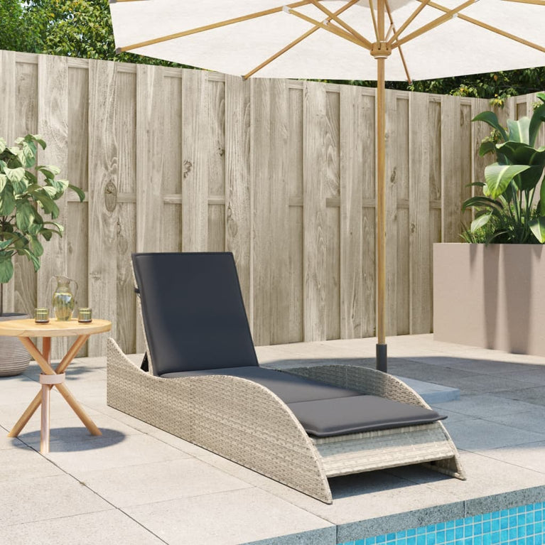 Ligbed met kussen 60x205x73 cm poly rattan lichtgrijs