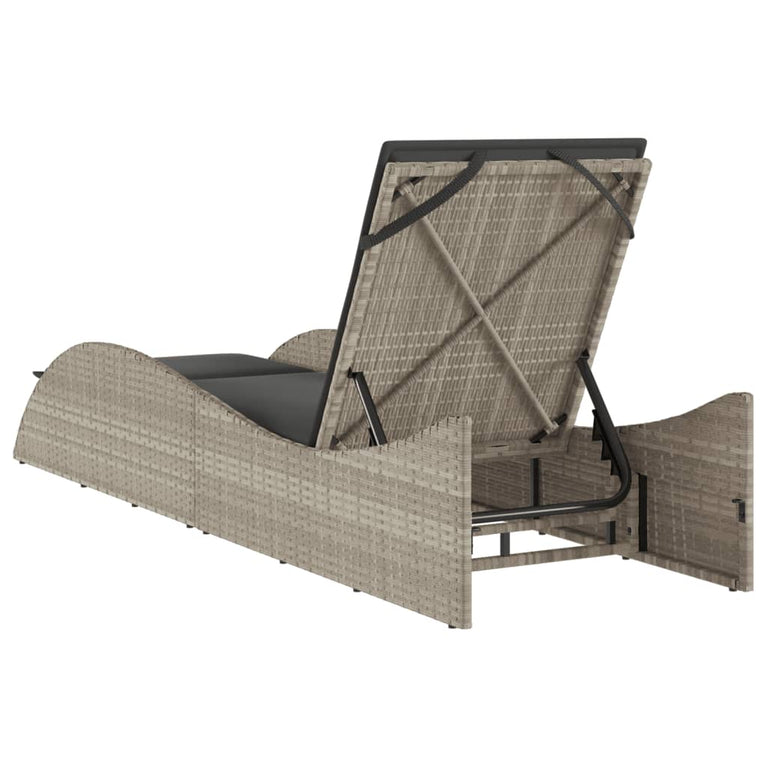 Ligbed met kussen 60x205x73 cm poly rattan lichtgrijs