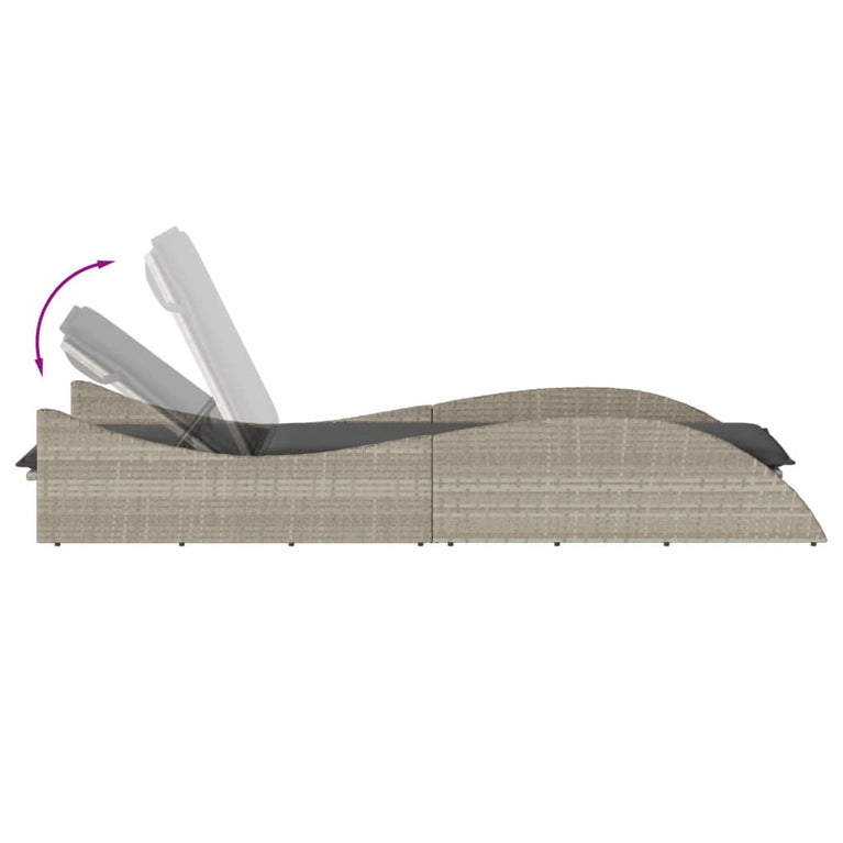 Ligbed met kussen 60x205x73 cm poly rattan lichtgrijs