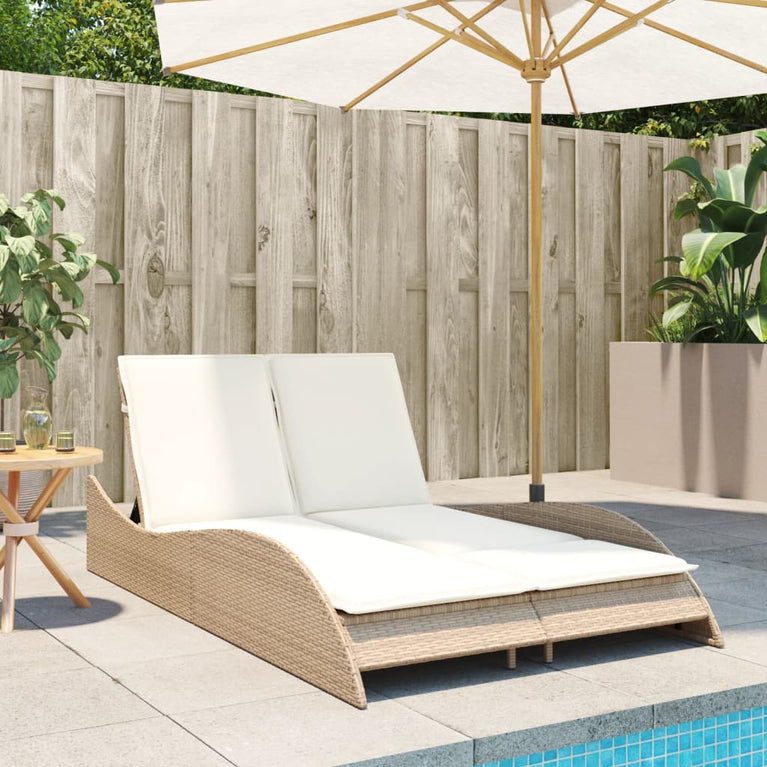 Ligbed met kussens 114x205x73 cm poly rattan beige