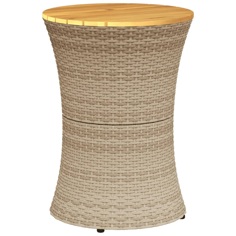 Tuinbijzettafel trommelvormig poly rattan en massief hout beige