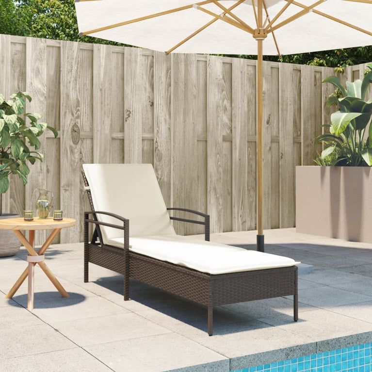 Ligbed met kussen 63x200x81 cm poly rattan bruin