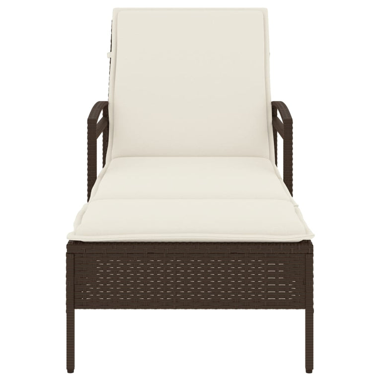 Ligbed met kussen 63x200x81 cm poly rattan bruin