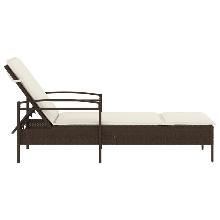 Ligbed met kussen 63x200x81 cm poly rattan bruin
