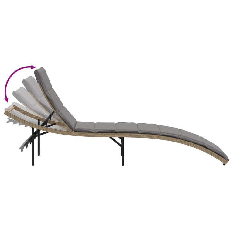 Ligbed met kussen 55x199x50 cm poly rattan beige