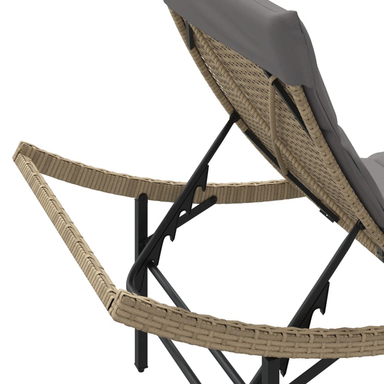 Ligbed met kussen 55x199x50 cm poly rattan beige