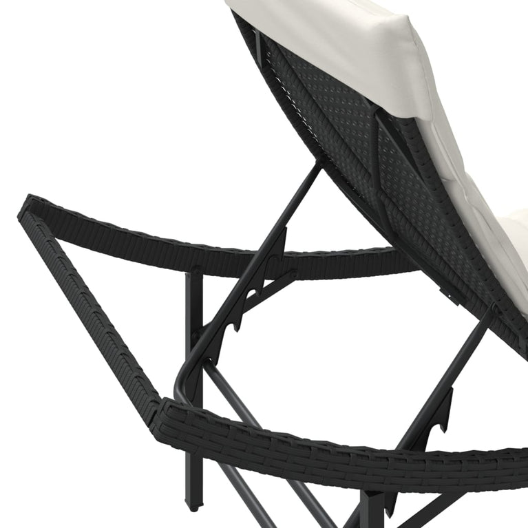 Ligbedden 2 st met tafel poly rattan zwart