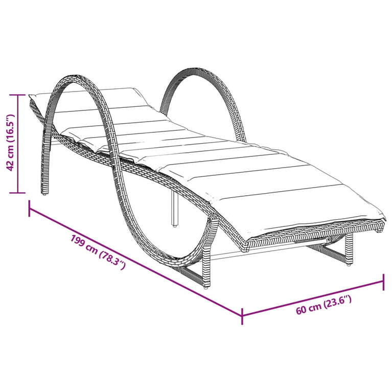 Ligbed met kussen 60x199x42 cm poly rattan beige
