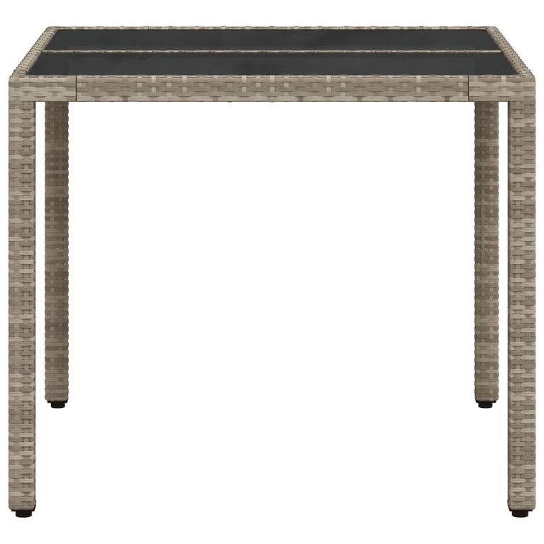 Tuintafel met glazen blad 90x90x75 cm poly rattan lichtgrijs