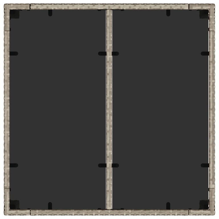 Tuintafel met glazen blad 90x90x75 cm poly rattan lichtgrijs