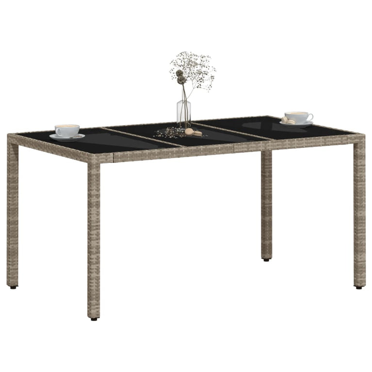 Tuintafel met glazen blad 150x90x75 cm poly rattan lichtgrijs